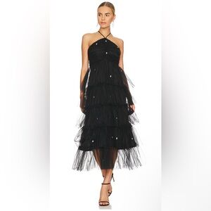 Likely Black Halter Tiered Midi Dress